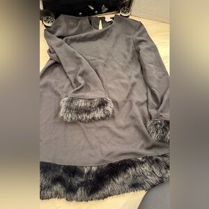 Black Faux Fur Trimmed Dress